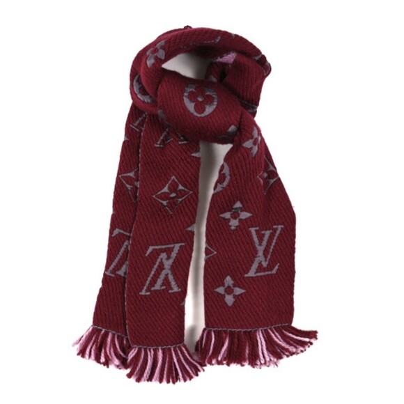 Louis Vuitton Wine Pink Logomania Wool Silk Lv Monogram Scarf 34X68 - Picture 1 of 5